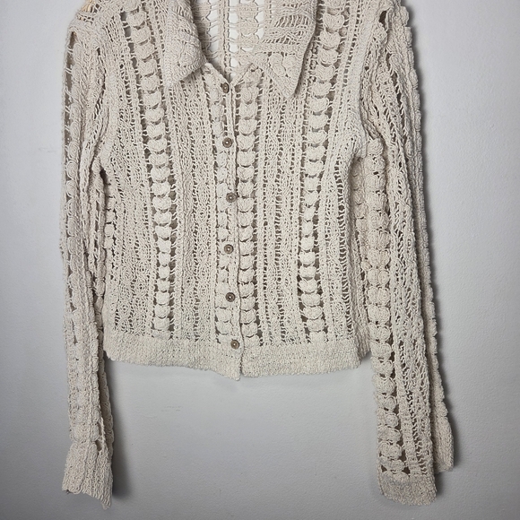 Rebellion Beige Knit Button Front Cotton Cardigan - Picture 7 of 11